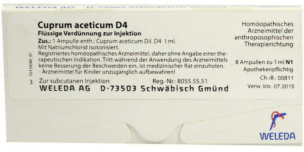 Cuprum Aceticum D 4 Weleda 8 X 1 ml Ampullen