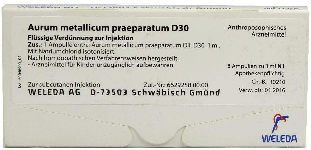 Weleda Aurum Metallicum Praeparatum D30 8 Ampullen