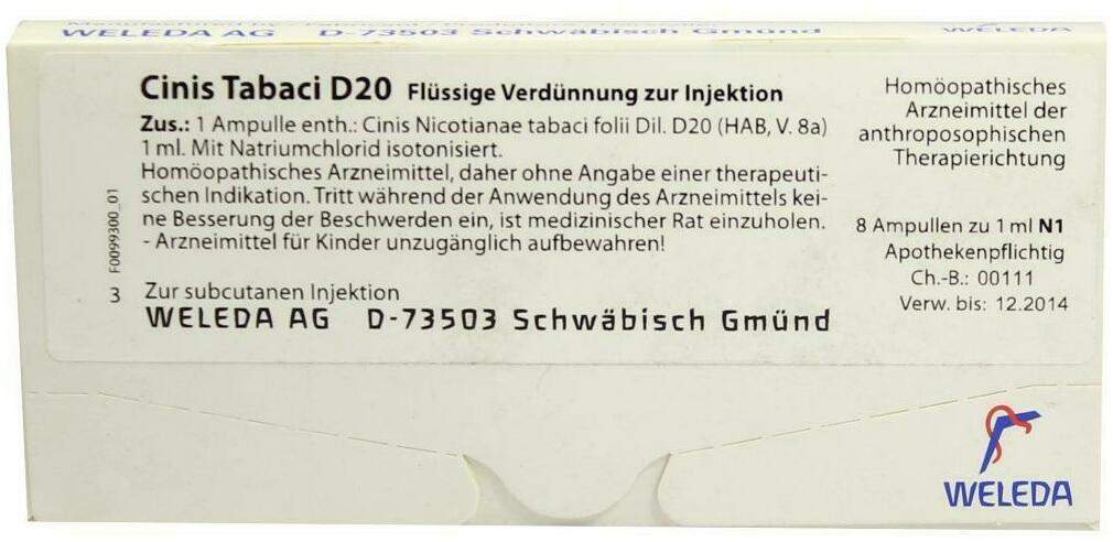 Weleda Cinis Tabaci D20 8 X 1 ml Ampullen