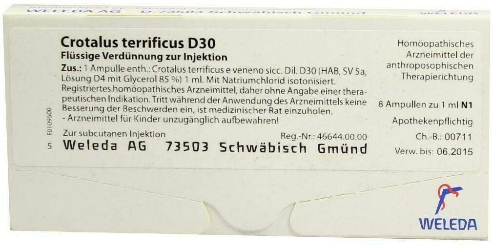 Weleda Crotalus Terrificus D30 8 X 1 ml Ampullen