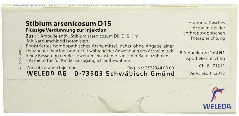 Weleda Stibium Arsenicosum D15 8 X 1 ml Ampullen